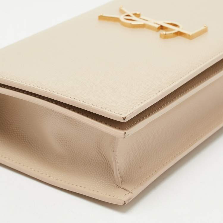 Pre Owned Saint Laurent Nude Leather Monogram Kate Clutch