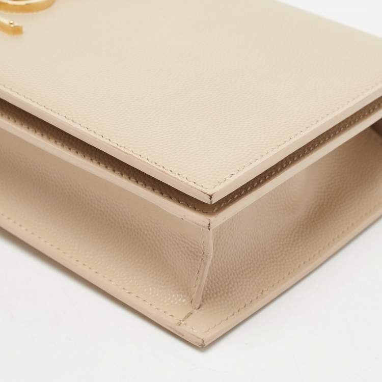 Pre Owned Saint Laurent Nude Leather Monogram Kate Clutch