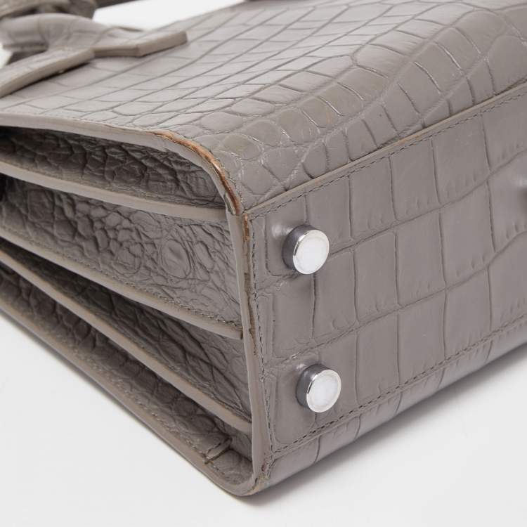 Pre Owned Saint Laurent Grey Croc Embossed Leather Nano Classic Sac De Jour Tote