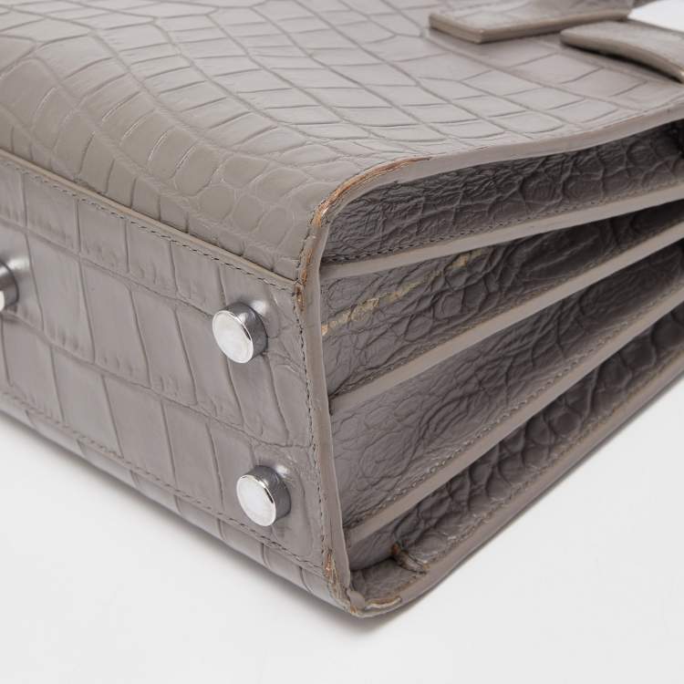 Pre Owned Saint Laurent Grey Croc Embossed Leather Nano Classic Sac De Jour Tote