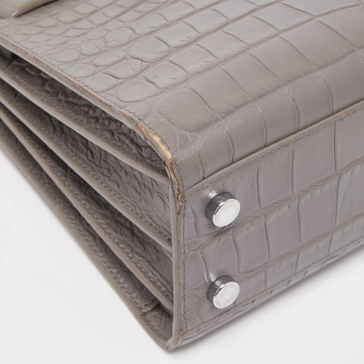 Pre Owned Saint Laurent Grey Croc Embossed Leather Nano Classic Sac De Jour Tote