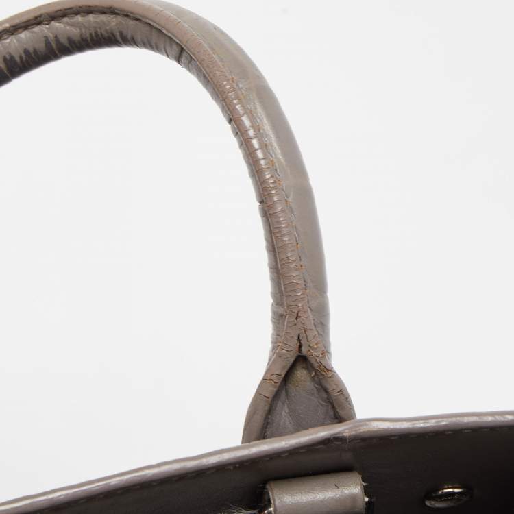 Pre Owned Saint Laurent Grey Croc Embossed Leather Nano Classic Sac De Jour Tote