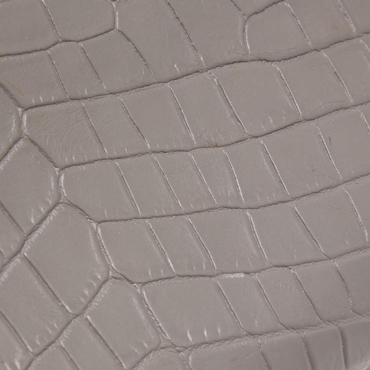 Pre Owned Saint Laurent Grey Croc Embossed Leather Nano Classic Sac De Jour Tote