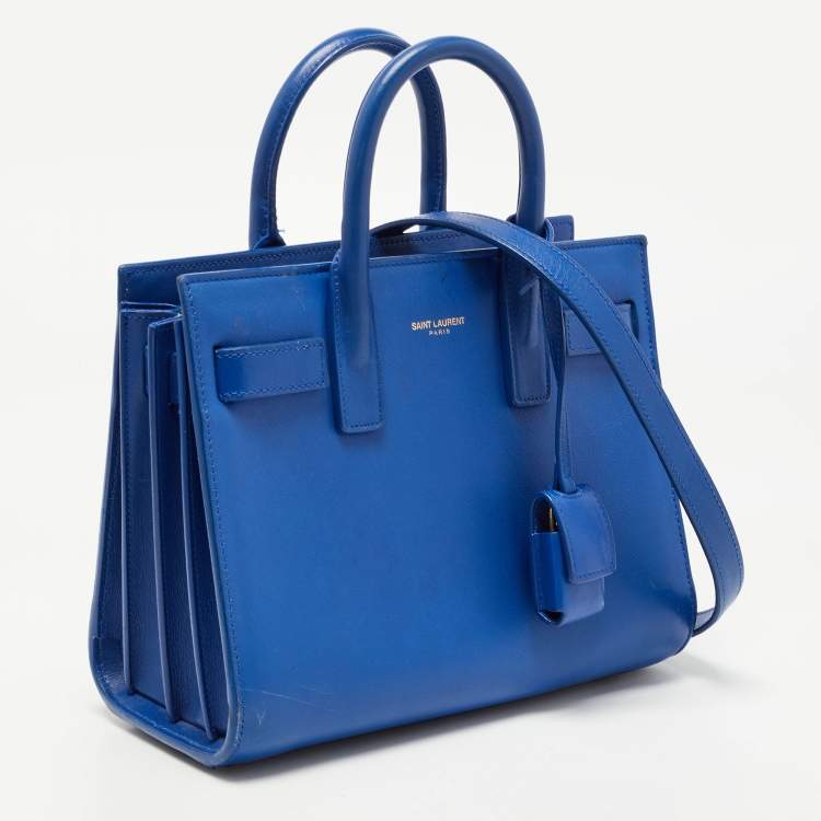 مملوكة مسبقًا Saint Laurent Blue Leather Nano Classic Sac De Jour Tote