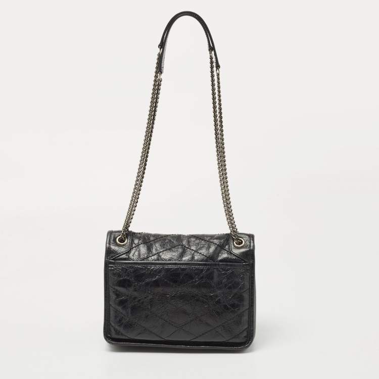 Pre Owned Saint Laurent Black Crinkled Leather Baby Niki Shoulder Bag