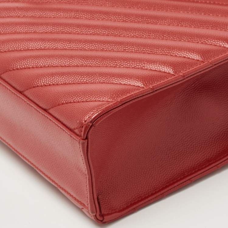 Pre Owned Saint Laurent Red Matelassé Leather Large Monogram Envelope Shoulder Bag