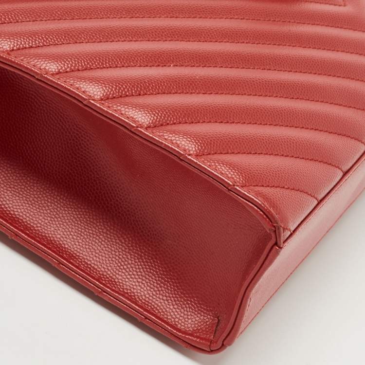 Pre Owned Saint Laurent Red Matelassé Leather Large Monogram Envelope Shoulder Bag
