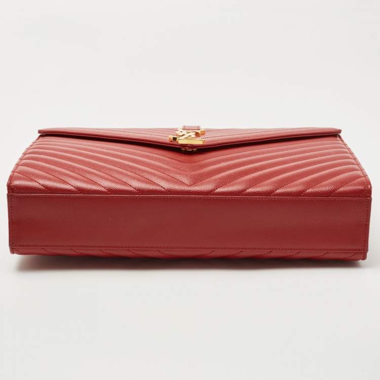 Pre Owned Saint Laurent Red Matelassé Leather Large Monogram Envelope Shoulder Bag