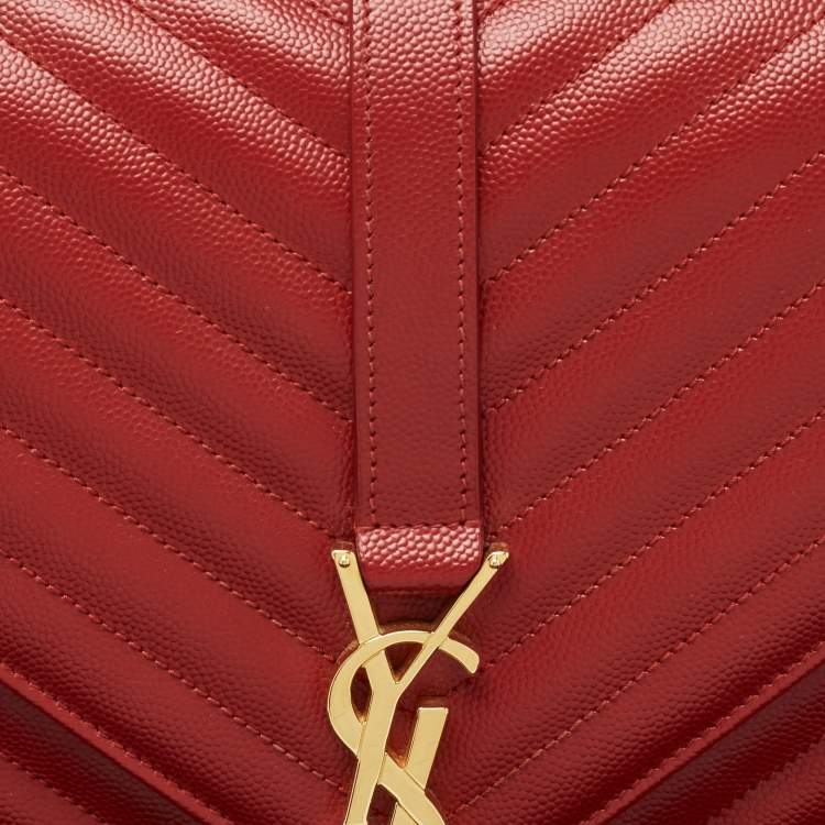 Pre Owned Saint Laurent Red Matelassé Leather Large Monogram Envelope Shoulder Bag