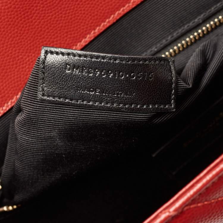 Pre Owned Saint Laurent Red Matelassé Leather Large Monogram Envelope Shoulder Bag