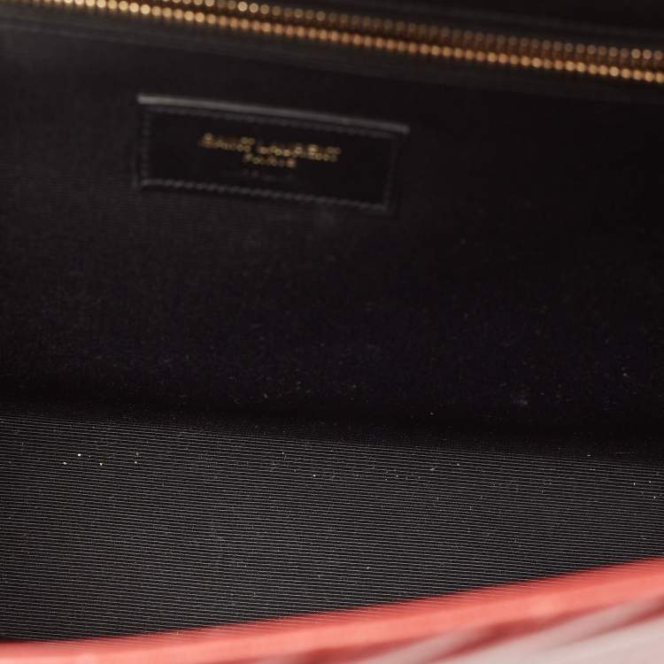Pre Owned Saint Laurent Red Matelassé Leather Large Monogram Envelope Shoulder Bag