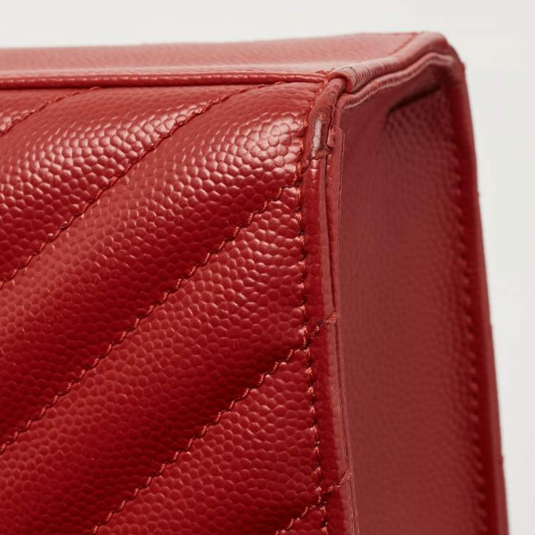 Pre Owned Saint Laurent Red Matelassé Leather Large Monogram Envelope Shoulder Bag