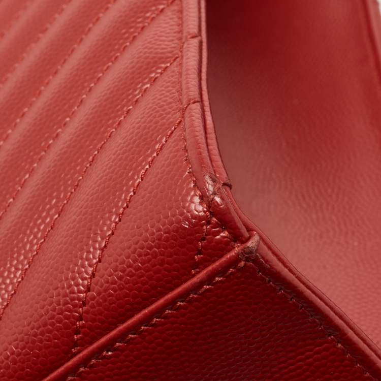 Pre Owned Saint Laurent Red Matelassé Leather Large Monogram Envelope Shoulder Bag
