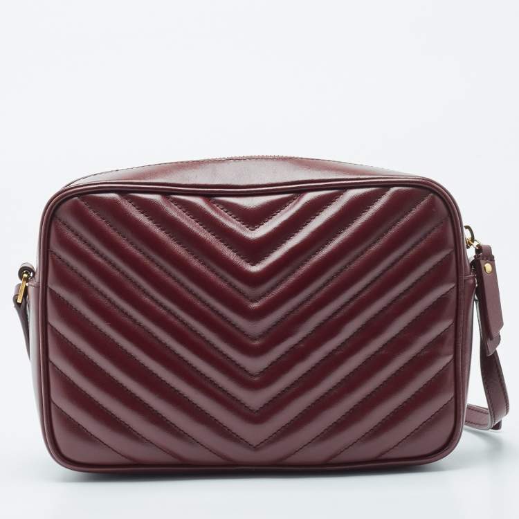 Pre Owned Saint Laurent Burgundy Matelassé Leather Monogram Lou Camera Crossbody Bag
