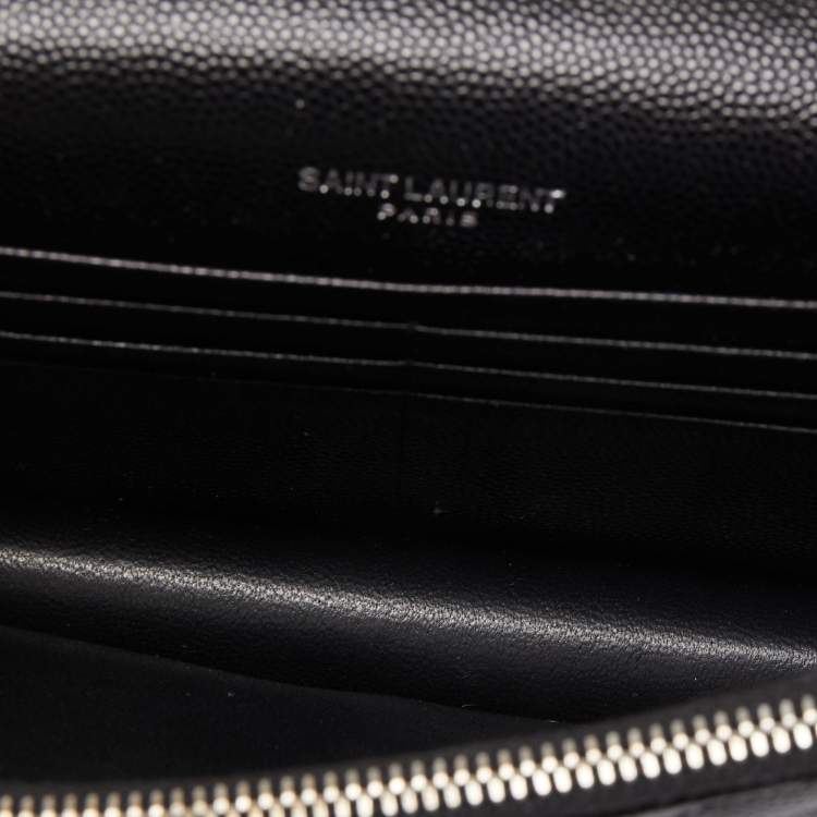 Pre Owned Saint Laurent Black Leather Cassandre Chain Clutch