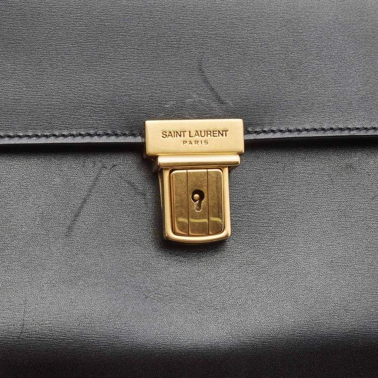 Pre Owned Saint Laurent Black Leather Medium High School Top Handle Bag