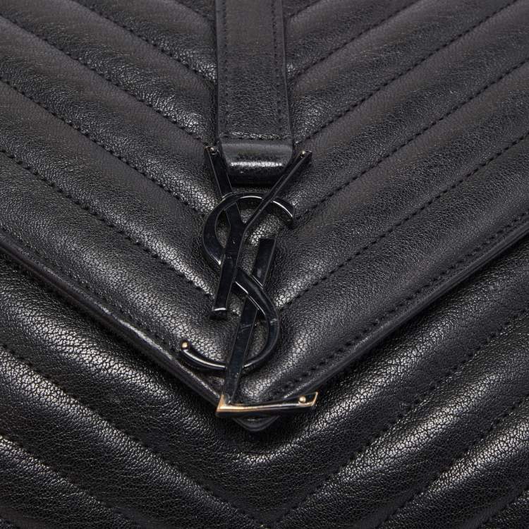 Pre Owned Saint Laurent Black Matelassé Leather Medium College Top Handle Bag