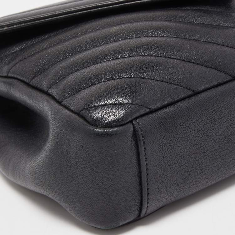 Pre Owned Saint Laurent Black Matelassé Leather Medium College Top Handle Bag