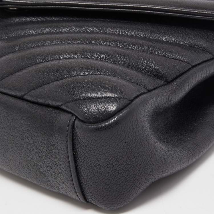Pre Owned Saint Laurent Black Matelassé Leather Medium College Top Handle Bag