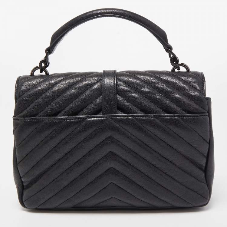 Pre Owned Saint Laurent Black Matelassé Leather Medium College Top Handle Bag