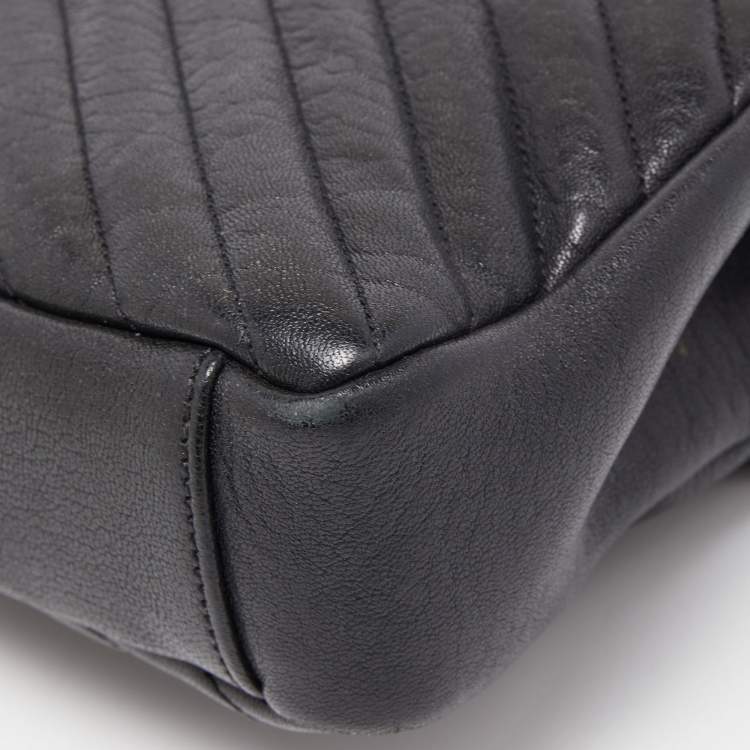 Pre Owned Saint Laurent Black Matelassé Leather Medium College Top Handle Bag