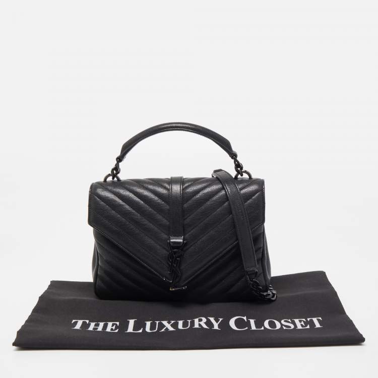 Pre Owned Saint Laurent Black Matelassé Leather Medium College Top Handle Bag