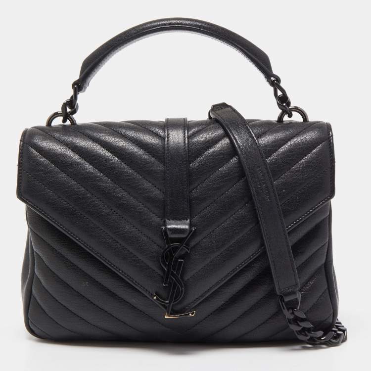 Pre Owned Saint Laurent Black Matelassé Leather Medium College Top Handle Bag