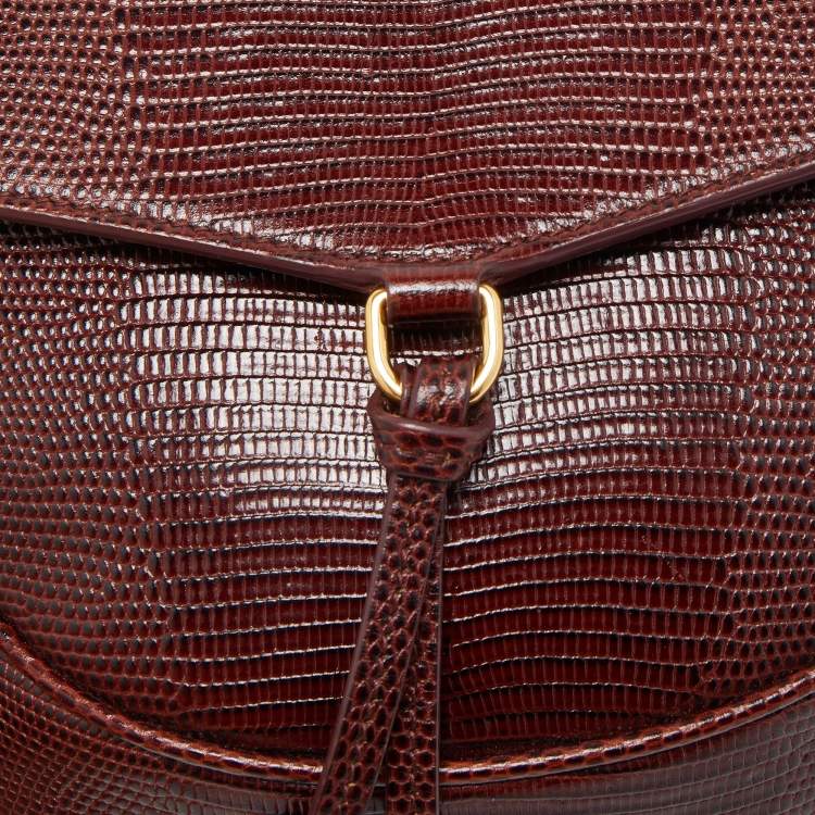 مملوكة مسبقًا Saint Laurent Burgundy Lizard Embossed Leather Datcha Crossbody Bag