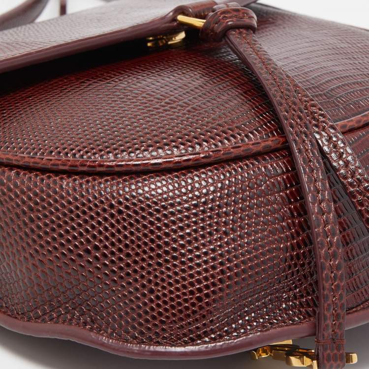 مملوكة مسبقًا Saint Laurent Burgundy Lizard Embossed Leather Datcha Crossbody Bag