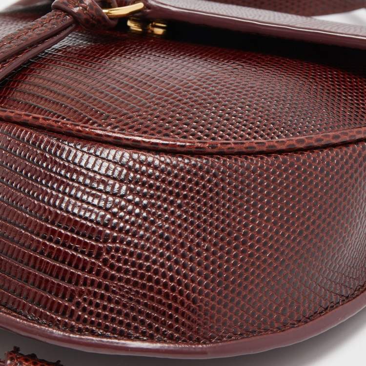 مملوكة مسبقًا Saint Laurent Burgundy Lizard Embossed Leather Datcha Crossbody Bag