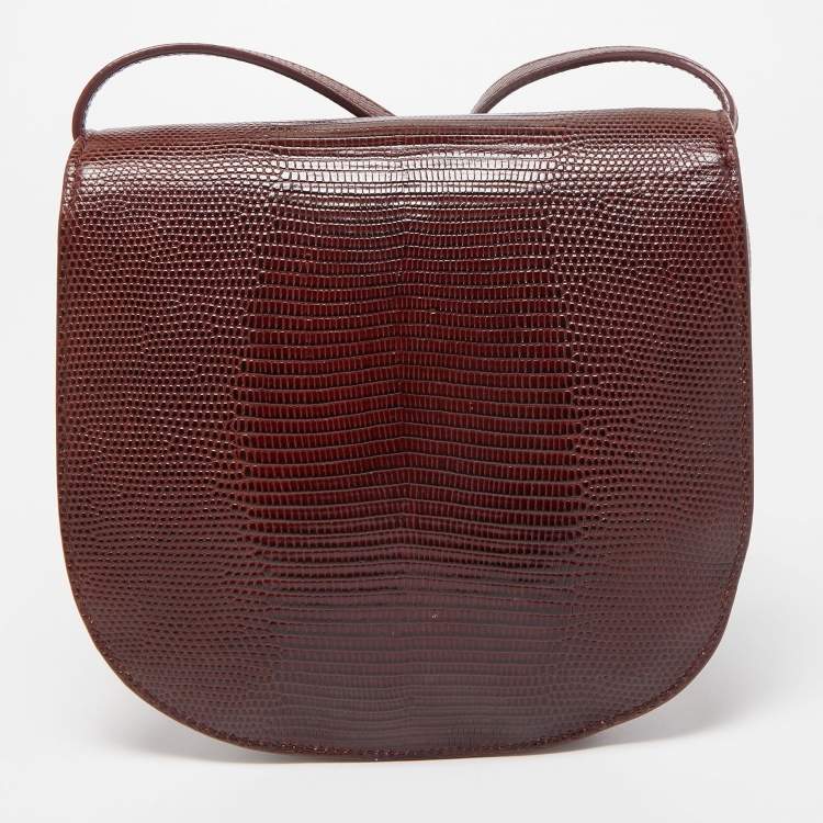 مملوكة مسبقًا Saint Laurent Burgundy Lizard Embossed Leather Datcha Crossbody Bag