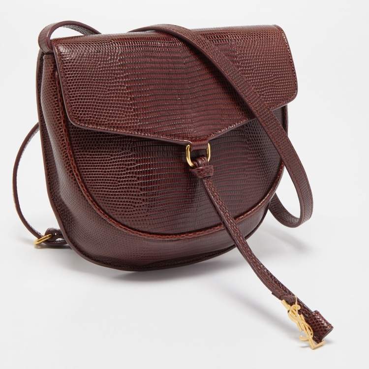 مملوكة مسبقًا Saint Laurent Burgundy Lizard Embossed Leather Datcha Crossbody Bag