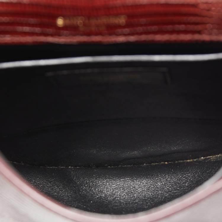 مملوكة مسبقًا Saint Laurent Burgundy Lizard Embossed Leather Datcha Crossbody Bag