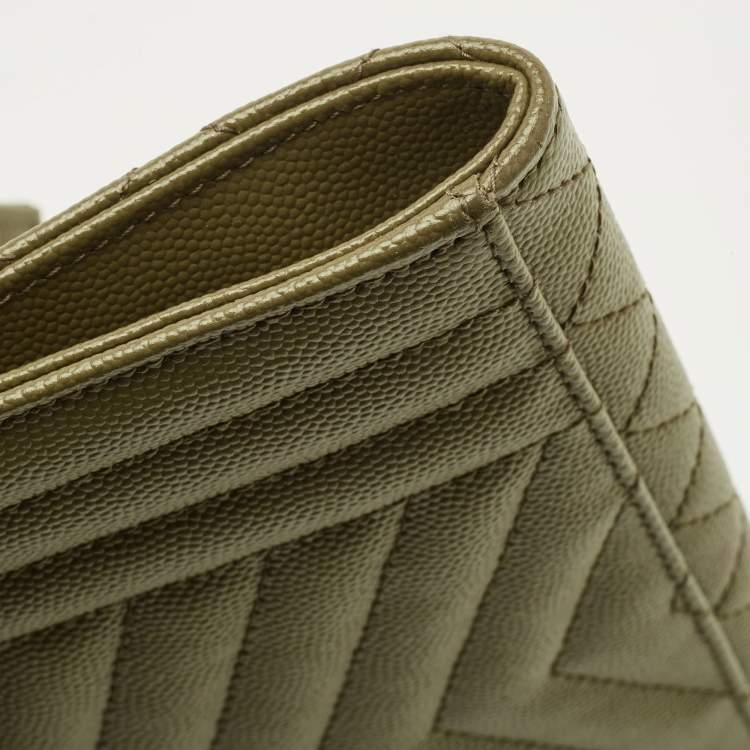 Pre Owned Saint Laurent Olive Green Mix Matelassé Leather Envelope Flap Clutch