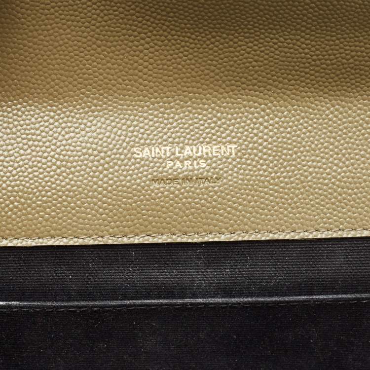 Pre Owned Saint Laurent Olive Green Mix Matelassé Leather Envelope Flap Clutch