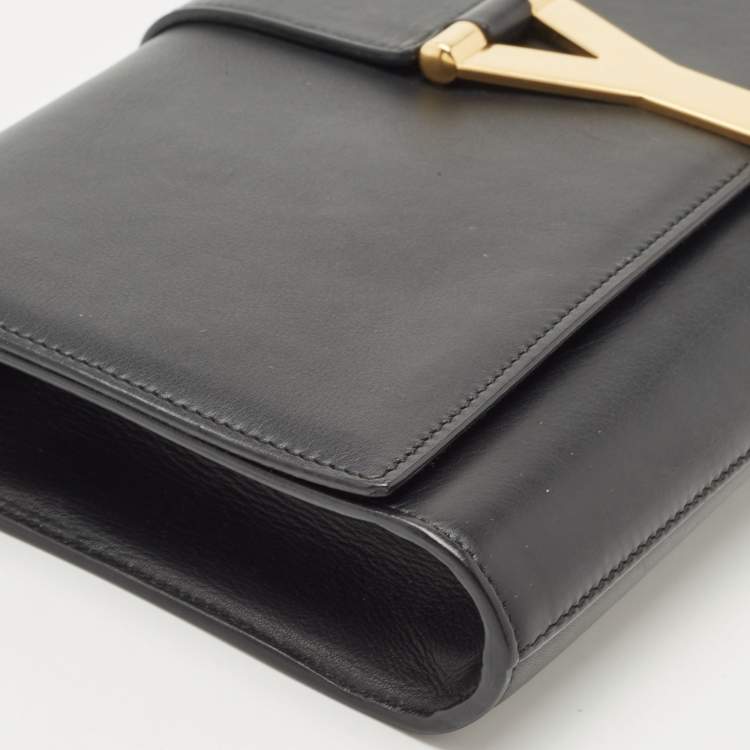 Pre Owned Saint Laurent Black Leather Y-Ligne Clutch