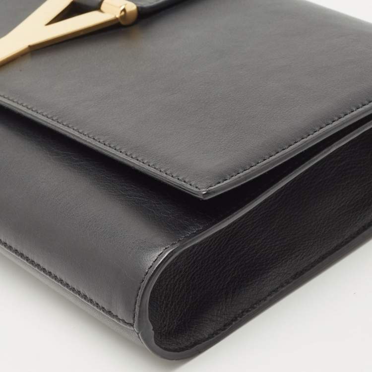 Pre Owned Saint Laurent Black Leather Y-Ligne Clutch