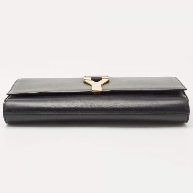 Pre Owned Saint Laurent Black Leather Y-Ligne Clutch