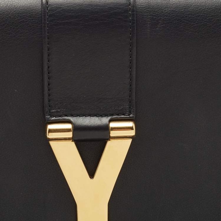 Pre Owned Saint Laurent Black Leather Y-Ligne Clutch