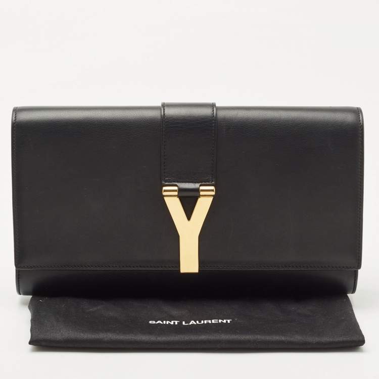 Pre Owned Saint Laurent Black Leather Y-Ligne Clutch