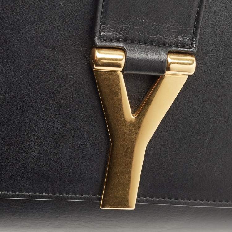 Pre Owned Saint Laurent Black Leather Y-Ligne Clutch