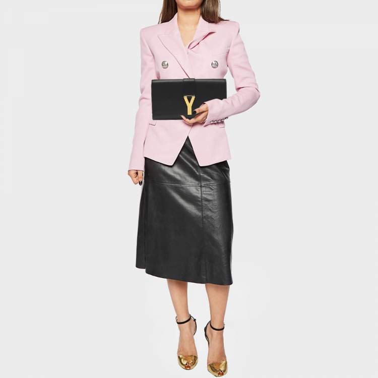Pre Owned Saint Laurent Black Leather Y-Ligne Clutch