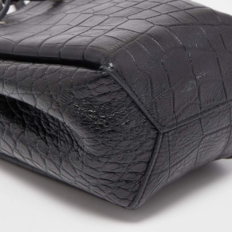 Pre Owned Saint Laurent Black Croc Embossed Leather Mini Emmanuelle Bucket Bag