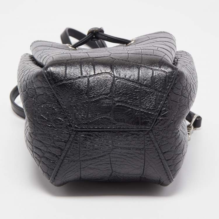 Pre Owned Saint Laurent Black Croc Embossed Leather Mini Emmanuelle Bucket Bag