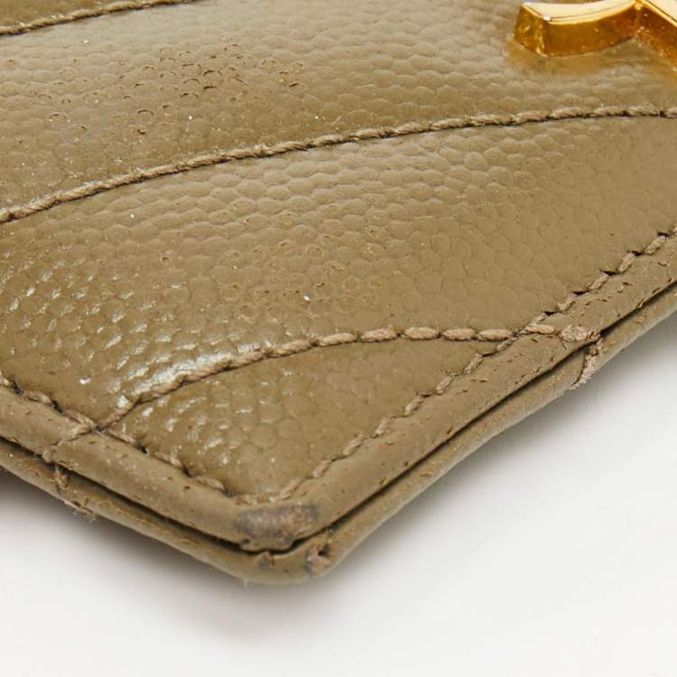 Pre Owned Saint Laurent Green Matelassé Leather Cassandre Card Holder