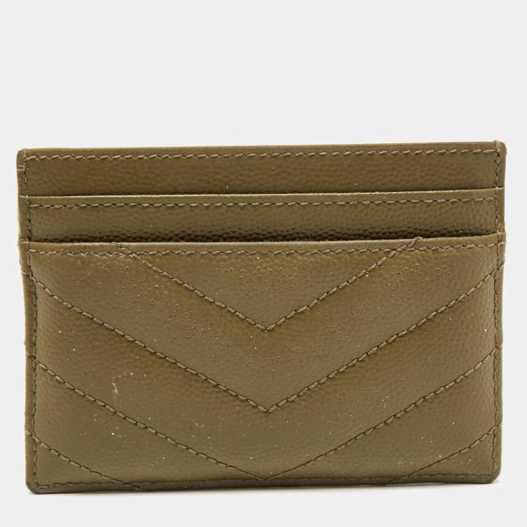 Pre Owned Saint Laurent Green Matelassé Leather Cassandre Card Holder