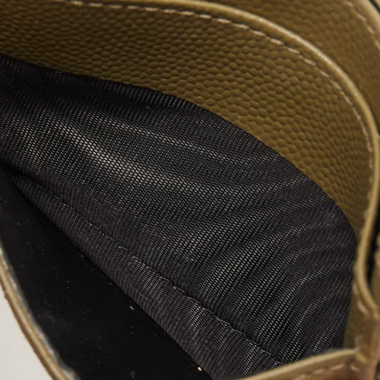 Pre Owned Saint Laurent Green Matelassé Leather Cassandre Card Holder