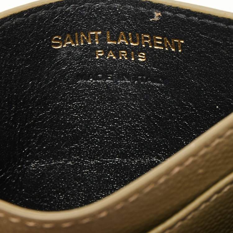 Pre Owned Saint Laurent Green Matelassé Leather Cassandre Card Holder