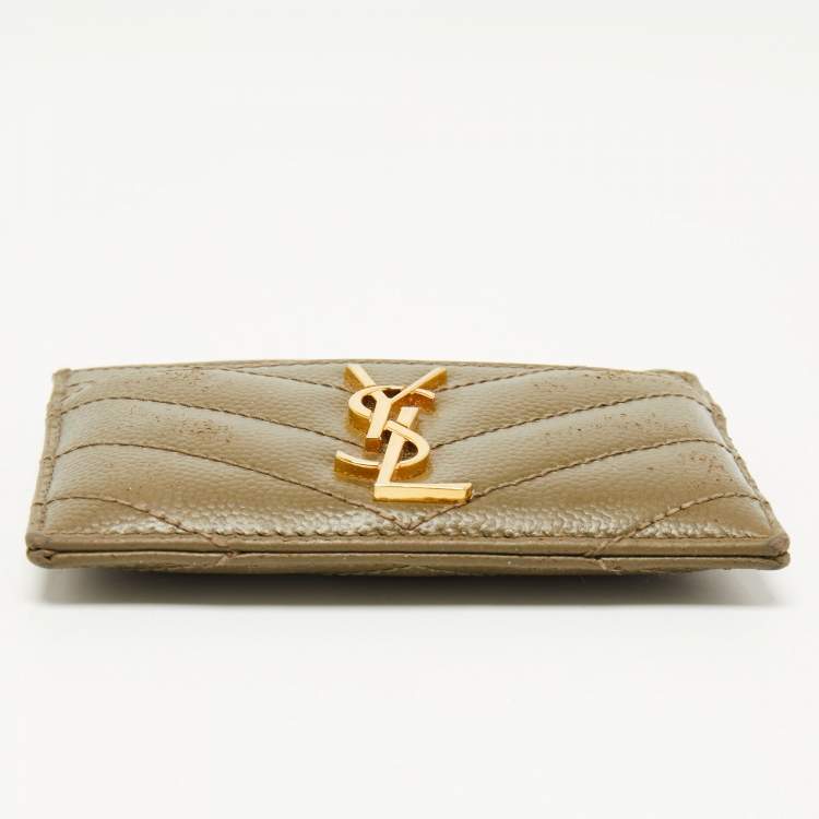 Pre Owned Saint Laurent Green Matelassé Leather Cassandre Card Holder