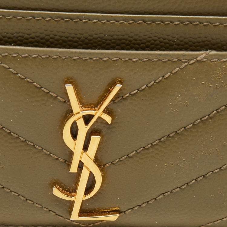 Pre Owned Saint Laurent Green Matelassé Leather Cassandre Card Holder